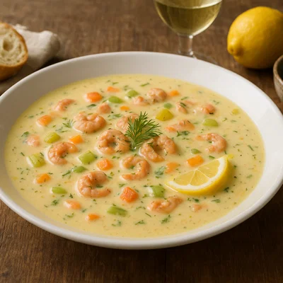 Cremige Krabbensuppe mit Sahne und Weißwein