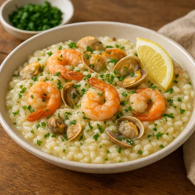 Cremiges Meeresfrüchte-Risotto mit Zitrone und Petersilie