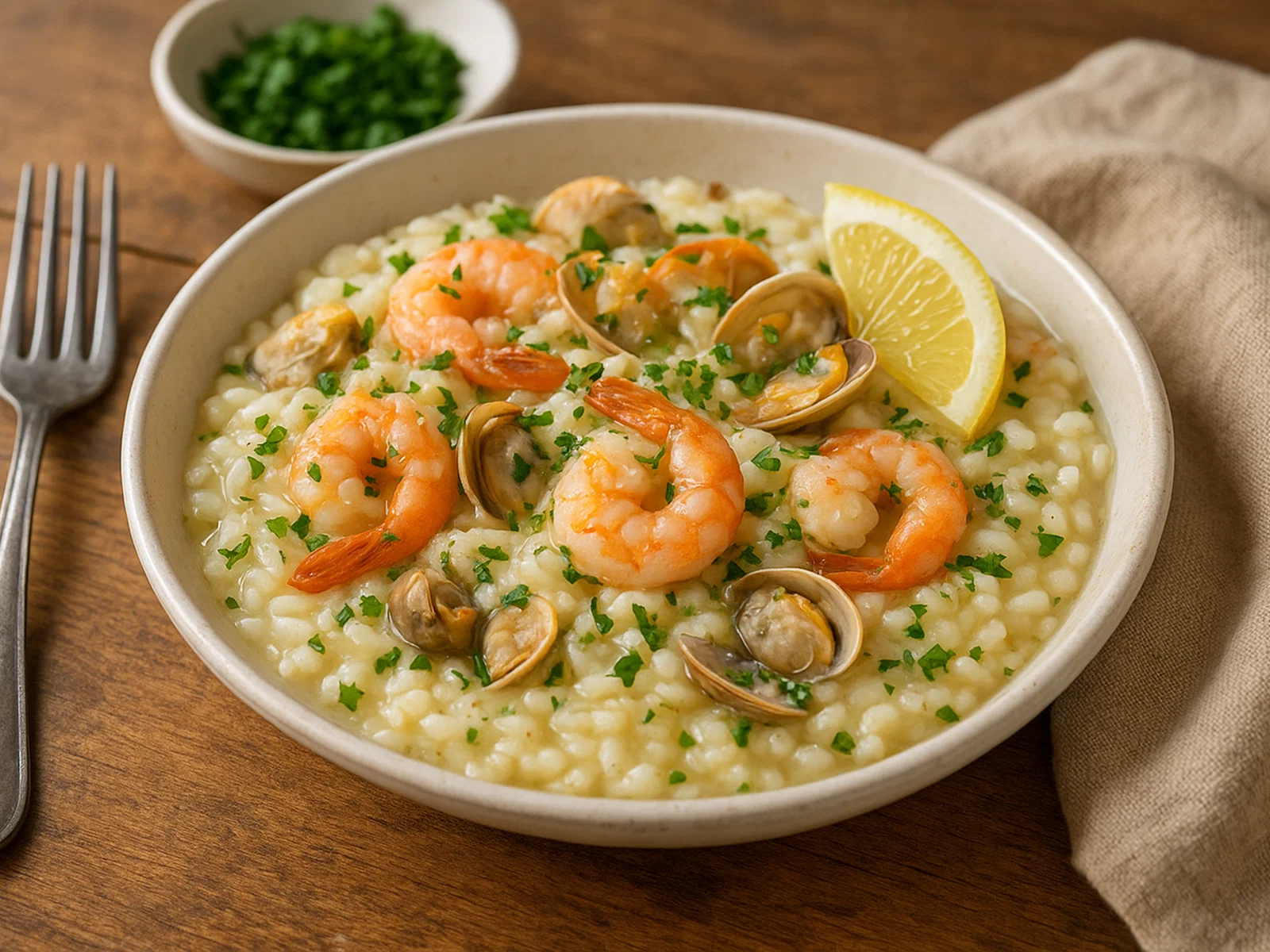 Cremiges Meeresfrüchte-Risotto mit Zitrone und Petersilie