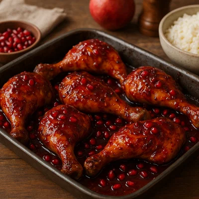 Hähnchen mit Granatapfel-Glasur aus dem Ofen