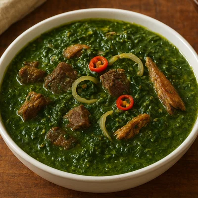 Eru aus Kamerun mit Rind und getrocknetem Fisch