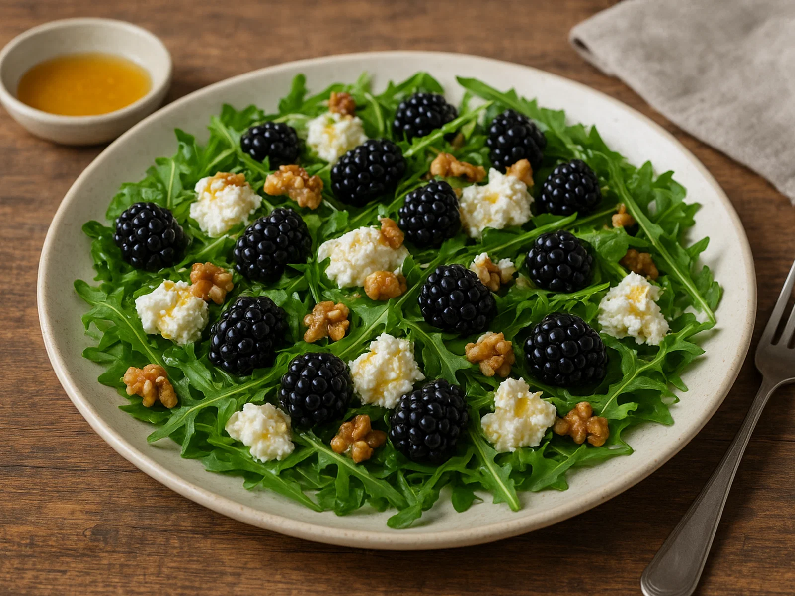 Brombeer-Ricotta-Salat mit Honig und Rucola