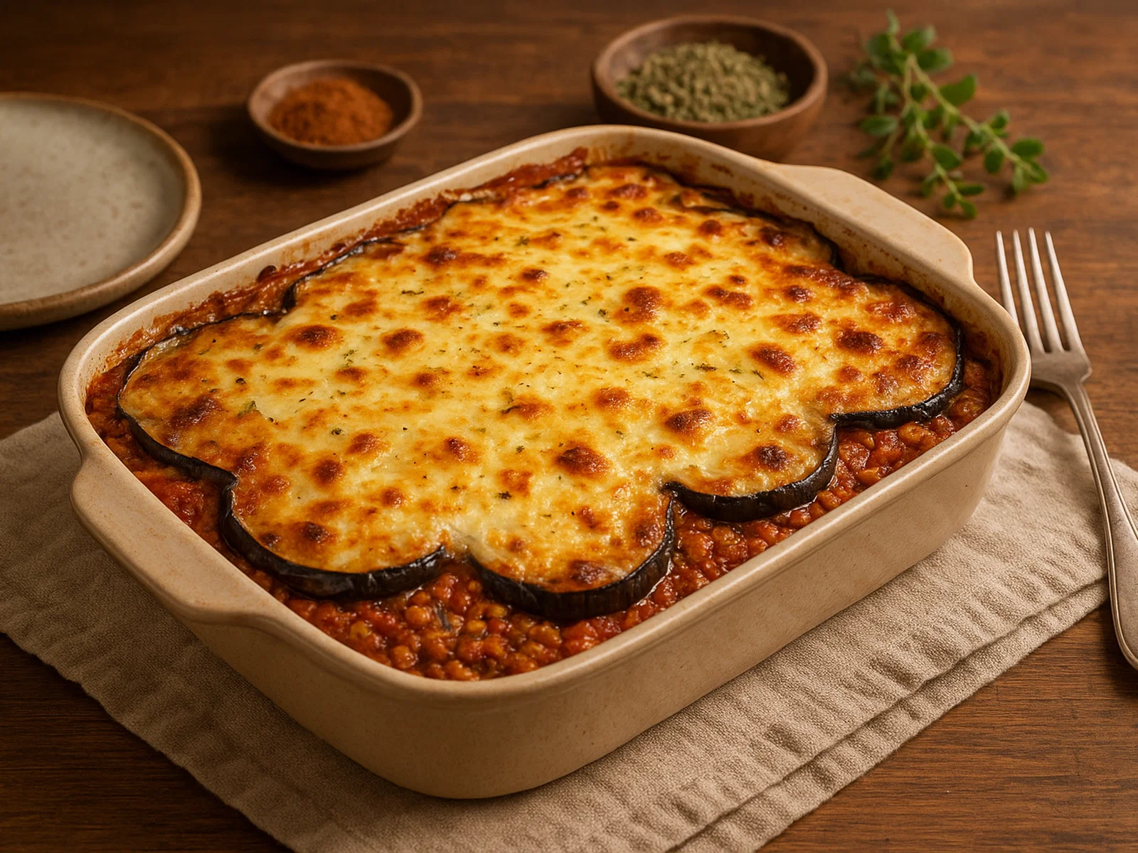 Vegetarischer Moussaka-Auflauf mit Auberginen