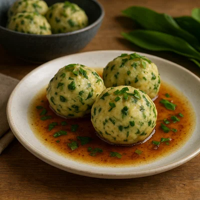 Bärlauch-Erdäpfelknödel mit brauner Butter
