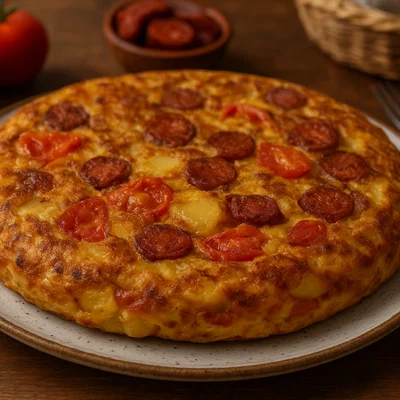 Gibraltarische Tortilla mit Kartoffeln, Tomaten und Chorizo