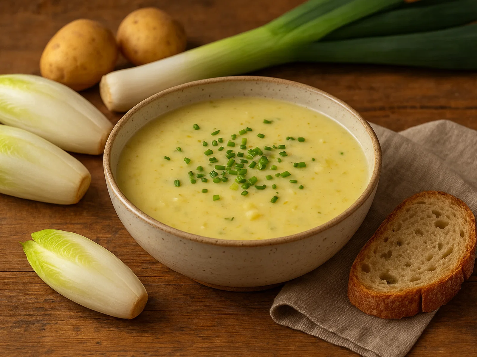 Cremige Chicorée-Suppe mit Kartoffeln und Lauch