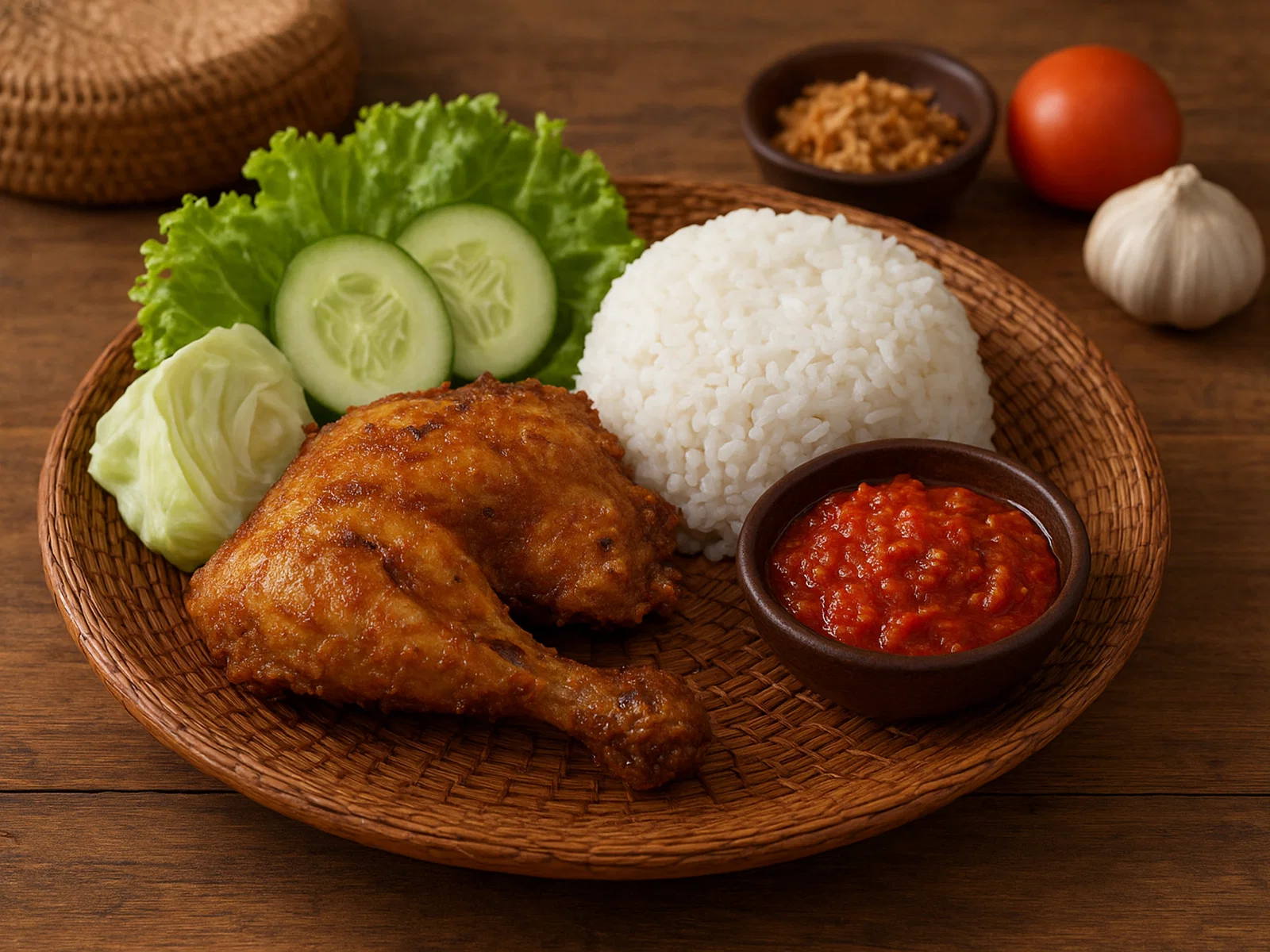 Ayam Penyet – Indonesisches zerstampftes Brathähnchen mit Sambal