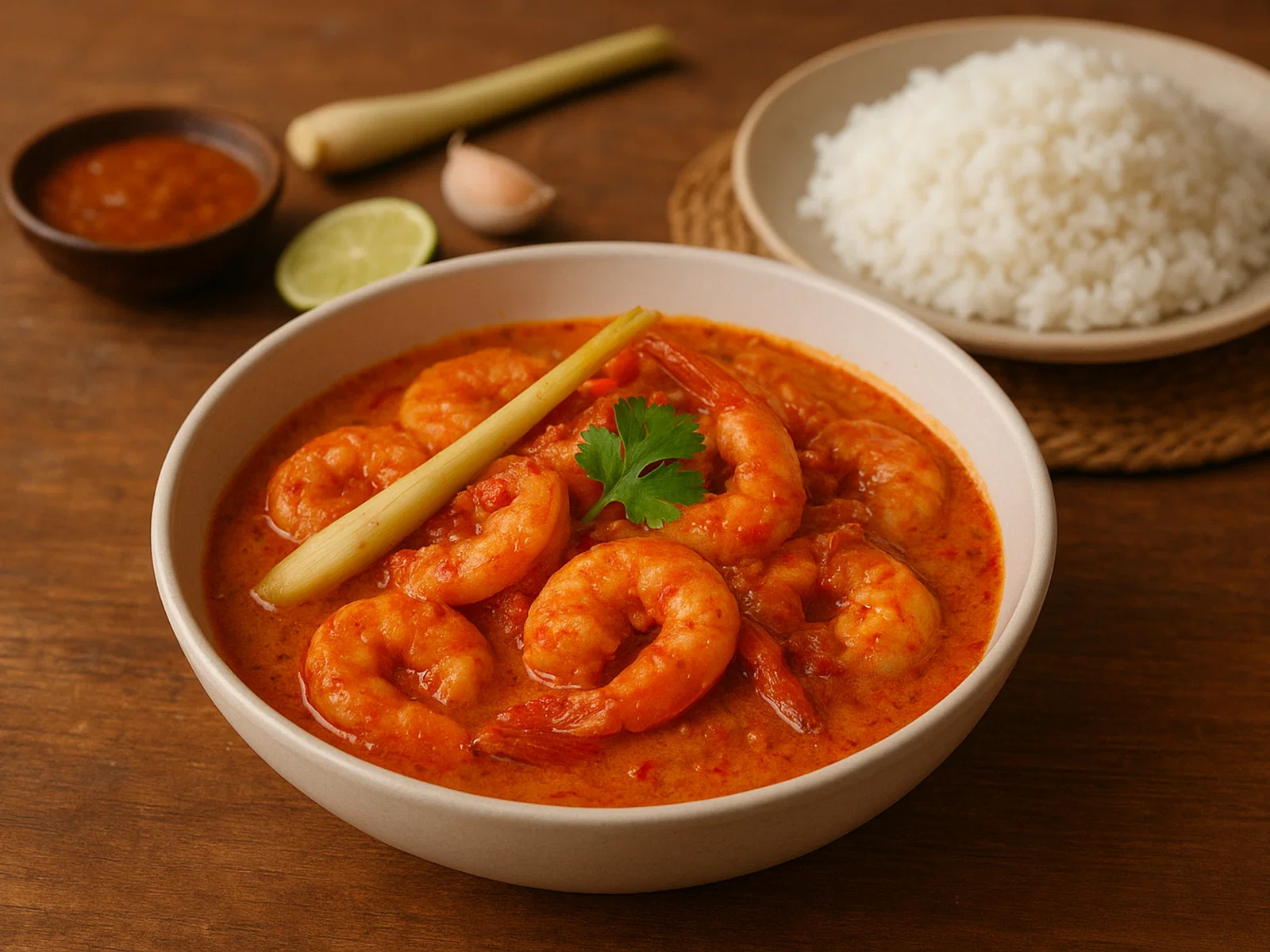 Udang Sambal Serai Bersantan (Garnelen in Sambal-Zitronengras-Kokossauce)