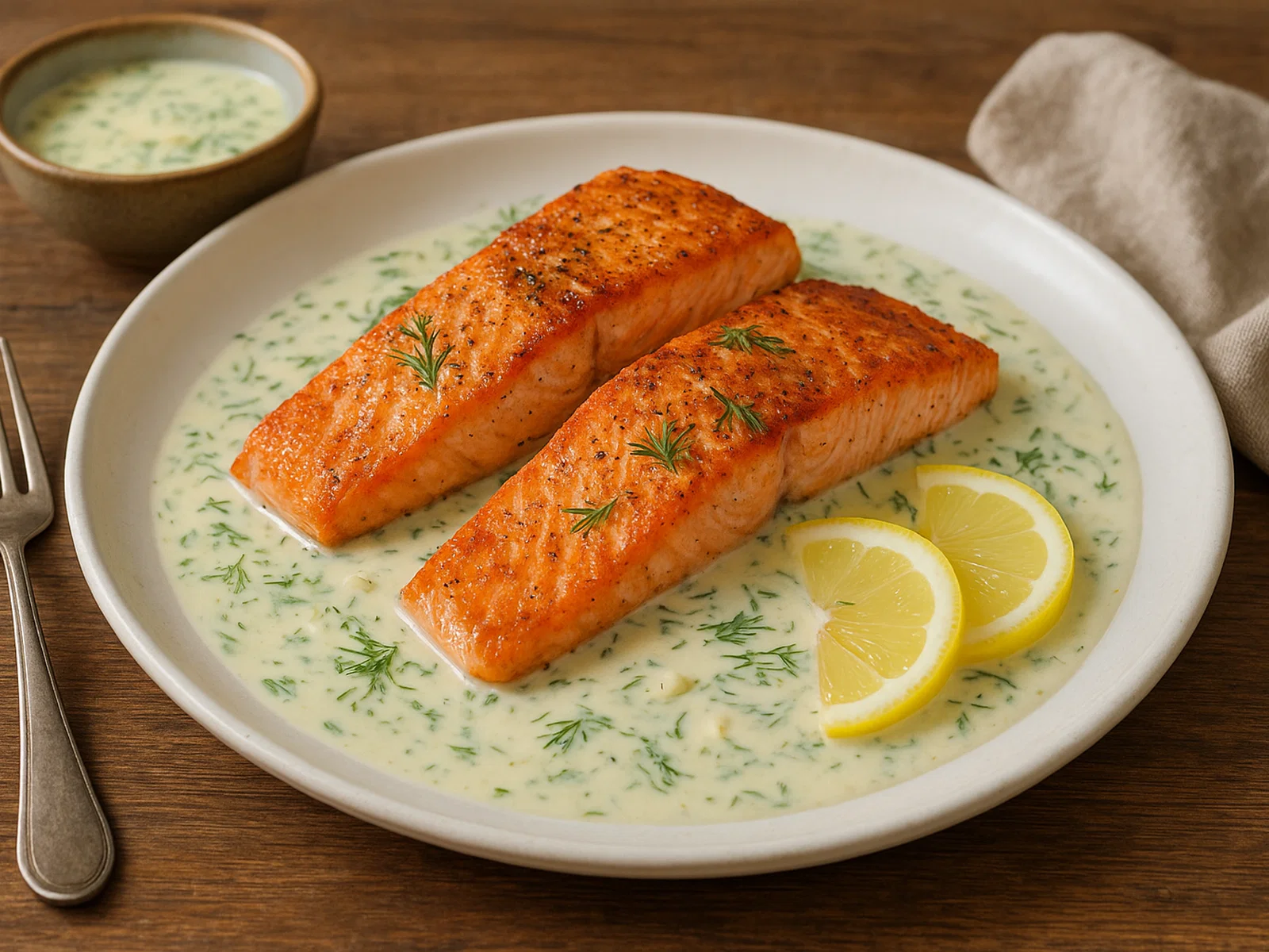 Lachsfilet mit Zitronen-Dill-Sauce