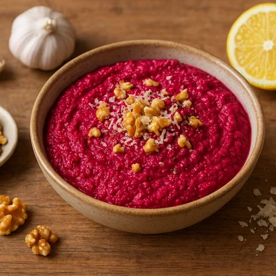 Rote‑Bete-Pesto mit Walnüssen und Parmesan