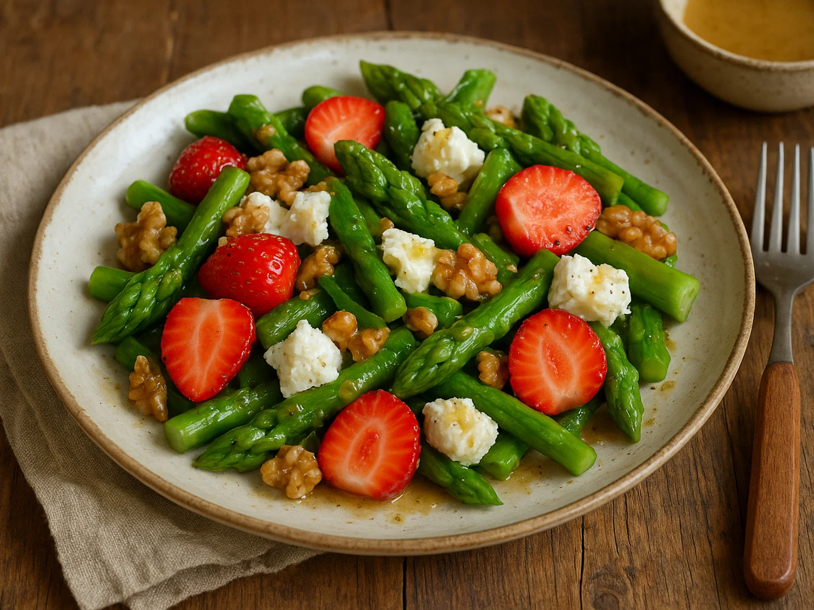 Spargelsalat mit Erdbeeren und Ziegenkäse