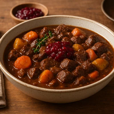 Rentiergulasch mit Preiselbeeren