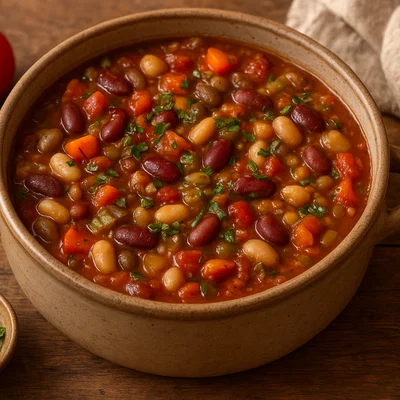 Vegetarischer Bean Jar mit bunten Bohnen und Gemüse