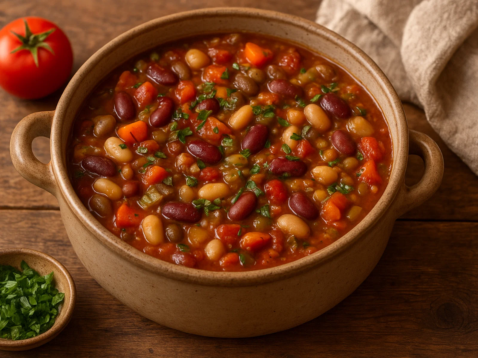 Vegetarischer Bean Jar mit bunten Bohnen und Gemüse