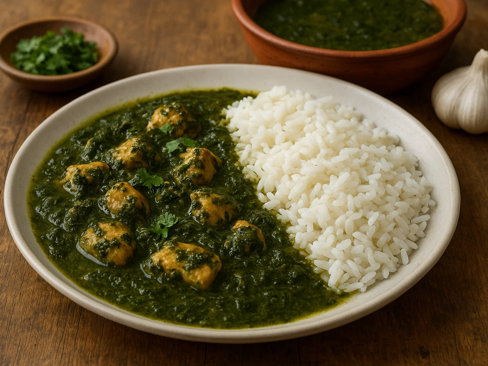 Molokhia mit Hähnchen und Reis