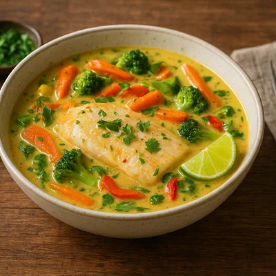 Fisch und Gemüse in Kokosmilch