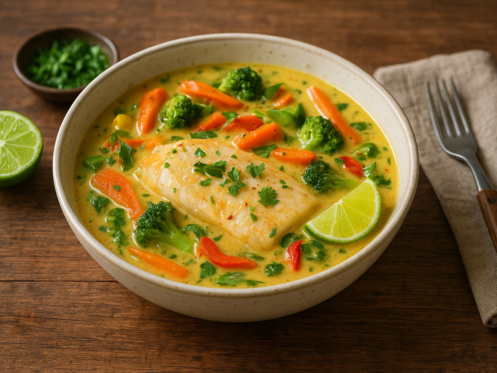 Fisch und Gemüse in Kokosmilch