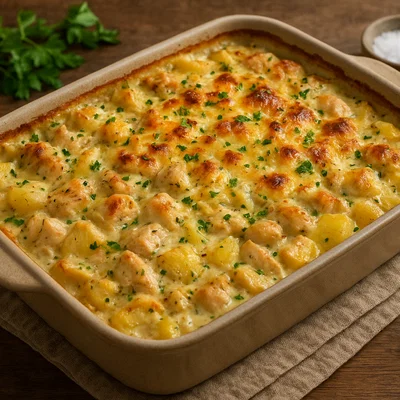 Cremiger Hühnchen-Kartoffel-Auflauf mit Kräutern