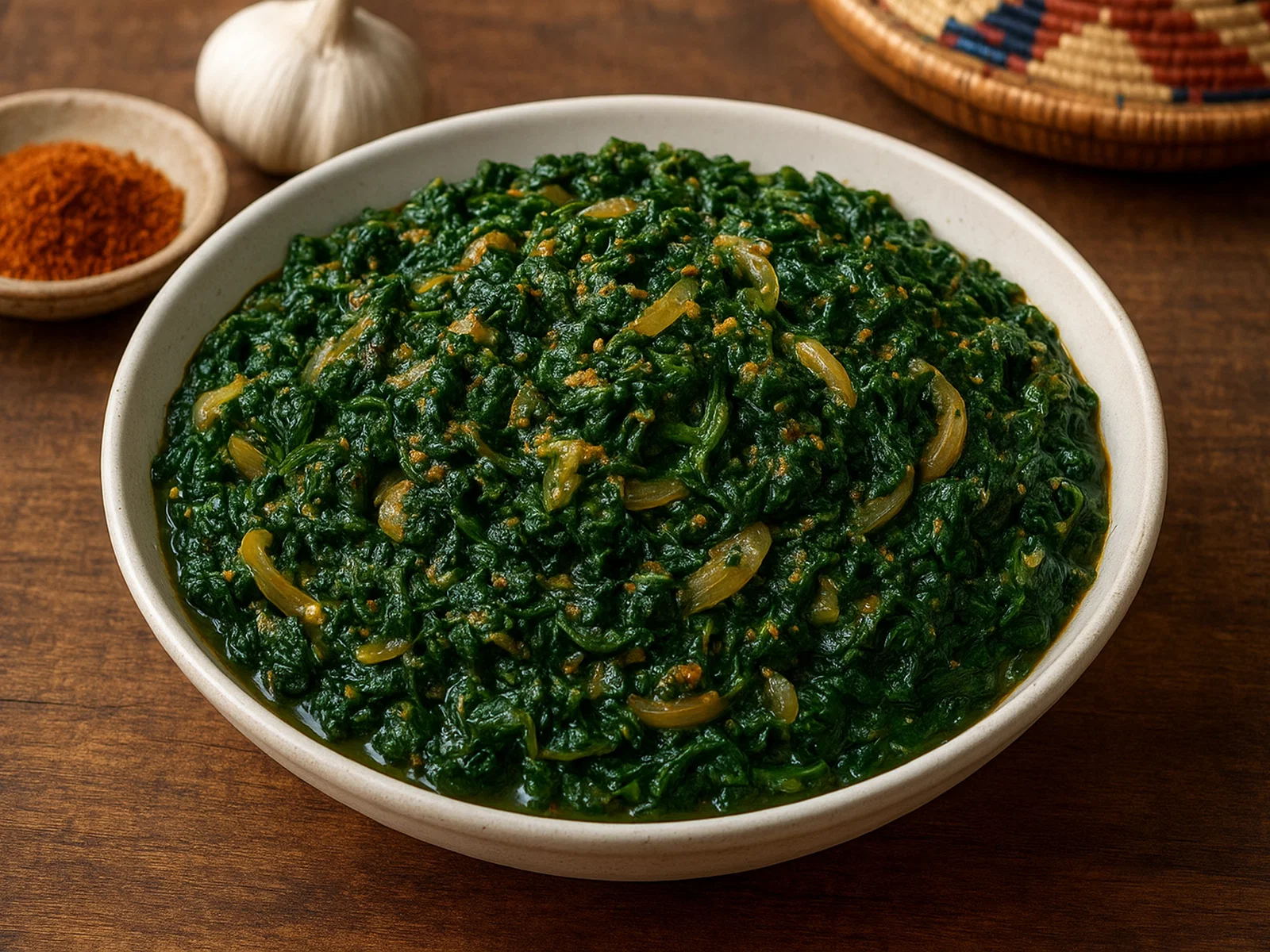 Eritreischer Hamli (würziger Spinat mit Zwiebeln und Knoblauch)