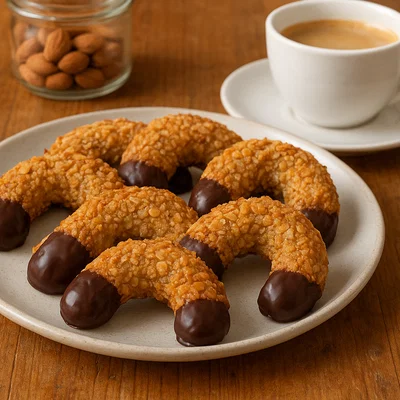 Klassische Mandelhörnchen mit Schokolade