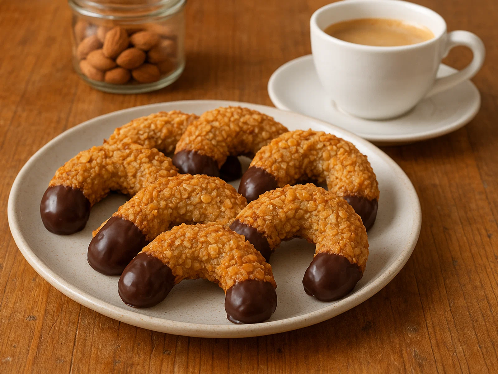 Klassische Mandelhörnchen mit Schokolade