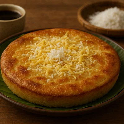 Philippinische Bibingka mit Kokosmilch und Käse