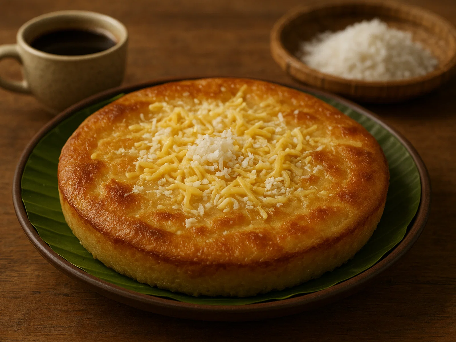 Philippinische Bibingka mit Kokosmilch und Käse