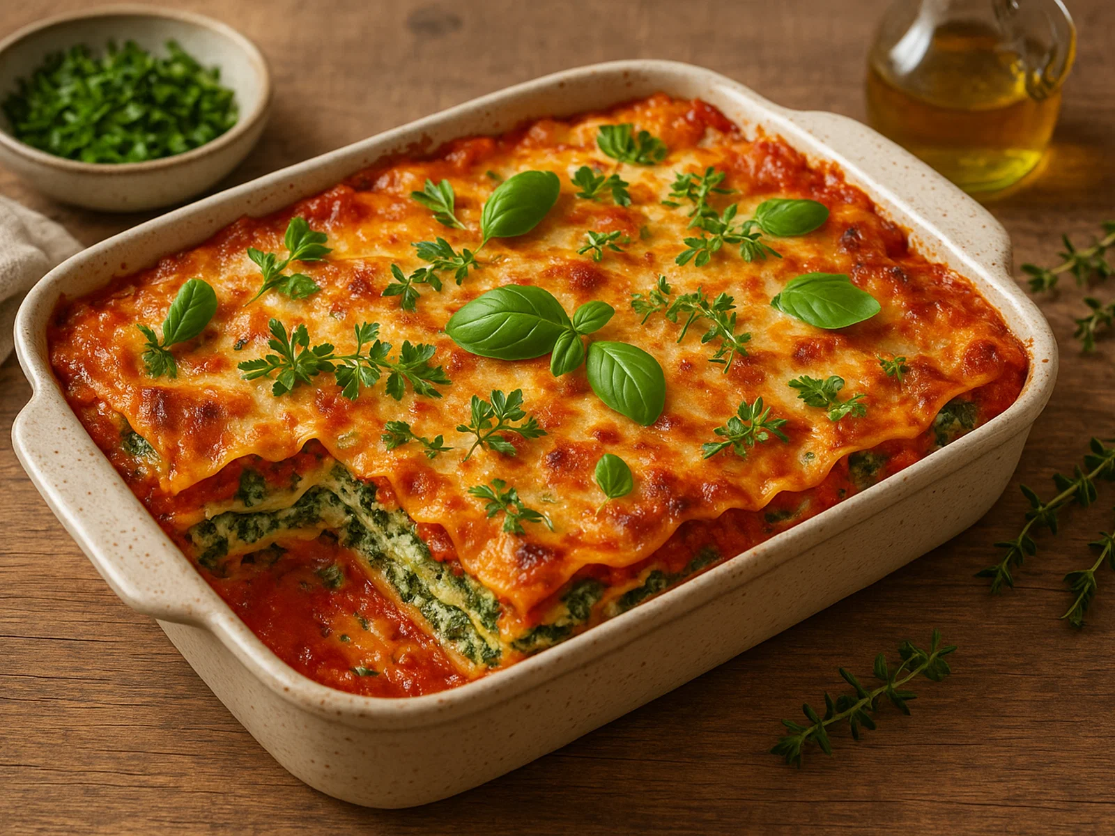 Spinat-Ricotta-Lasagne mit frischen Kräutern