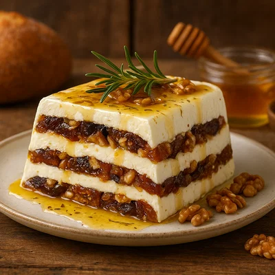 Ziegenkäse-Terrine mit getrockneten Früchten und Honig-Rosmarin-Aroma