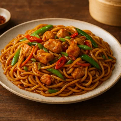 Shan-Nudeln mit Hähnchen und Gemüse
