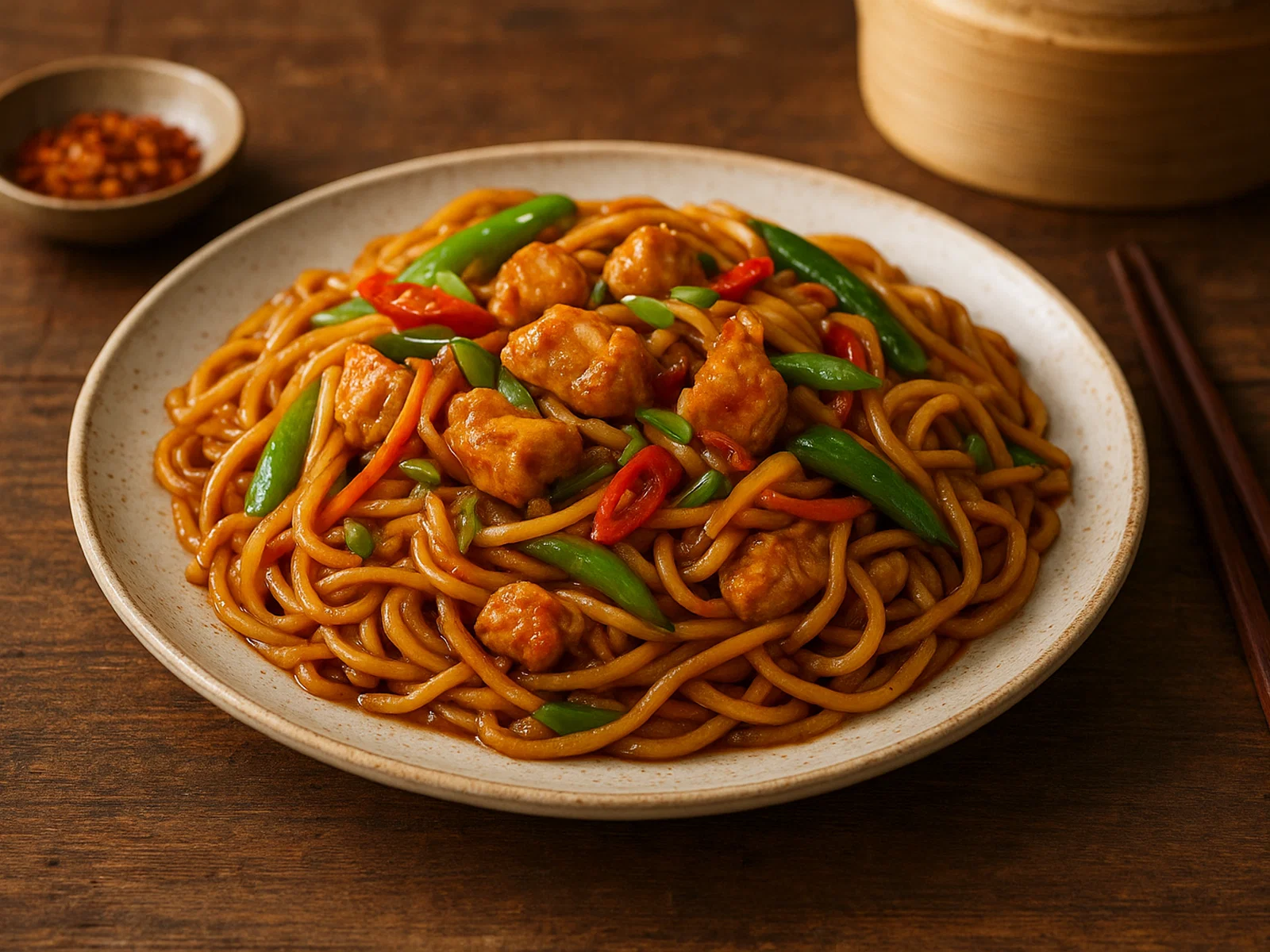 Shan-Nudeln mit Hähnchen und Gemüse