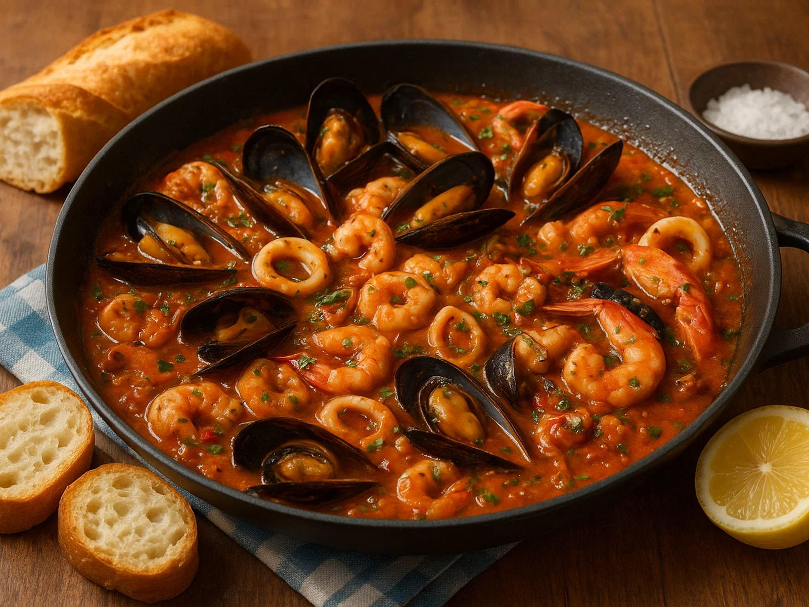 Fruits de Mer in würziger Weißwein-Tomaten-Sauce