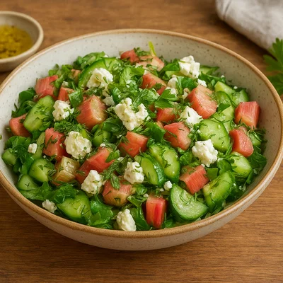 Rhabarber-Salat mit Feta und frischen Kräutern