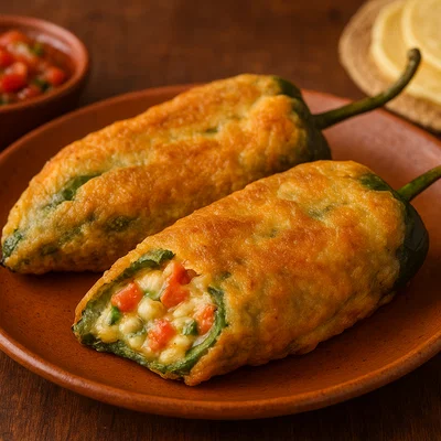 Chiles Rellenos mit Käse-Gemüse-Füllung