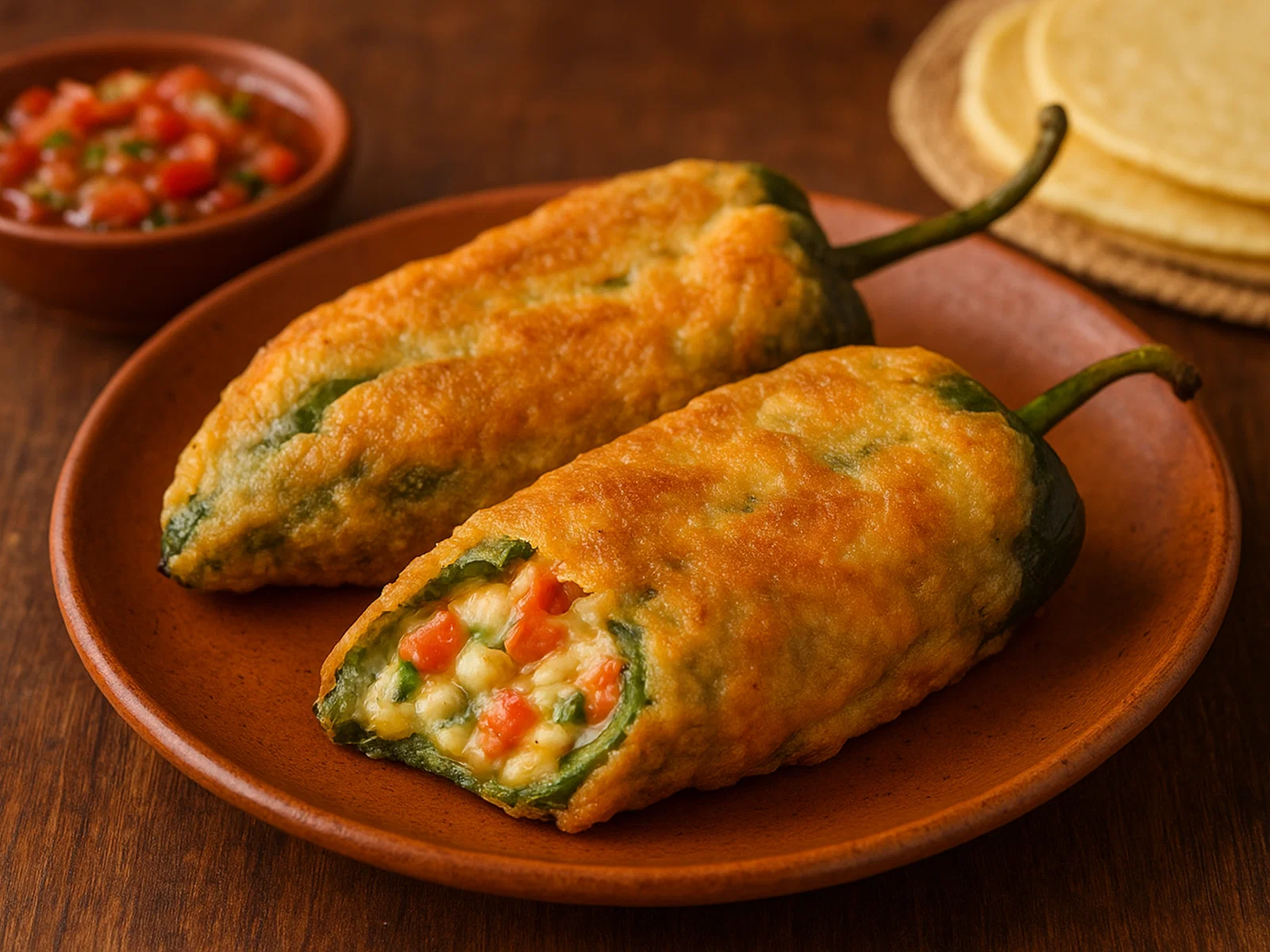 Chiles Rellenos mit Käse-Gemüse-Füllung