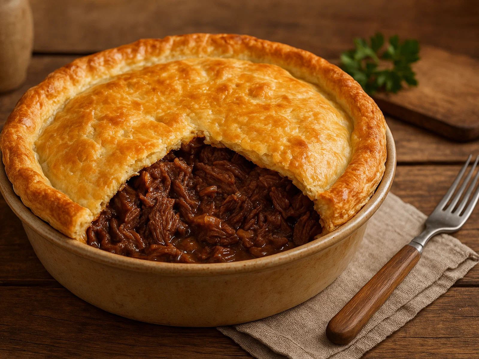 Jersey-Rindfleischpastete mit knusprigem Buttermürbeteig