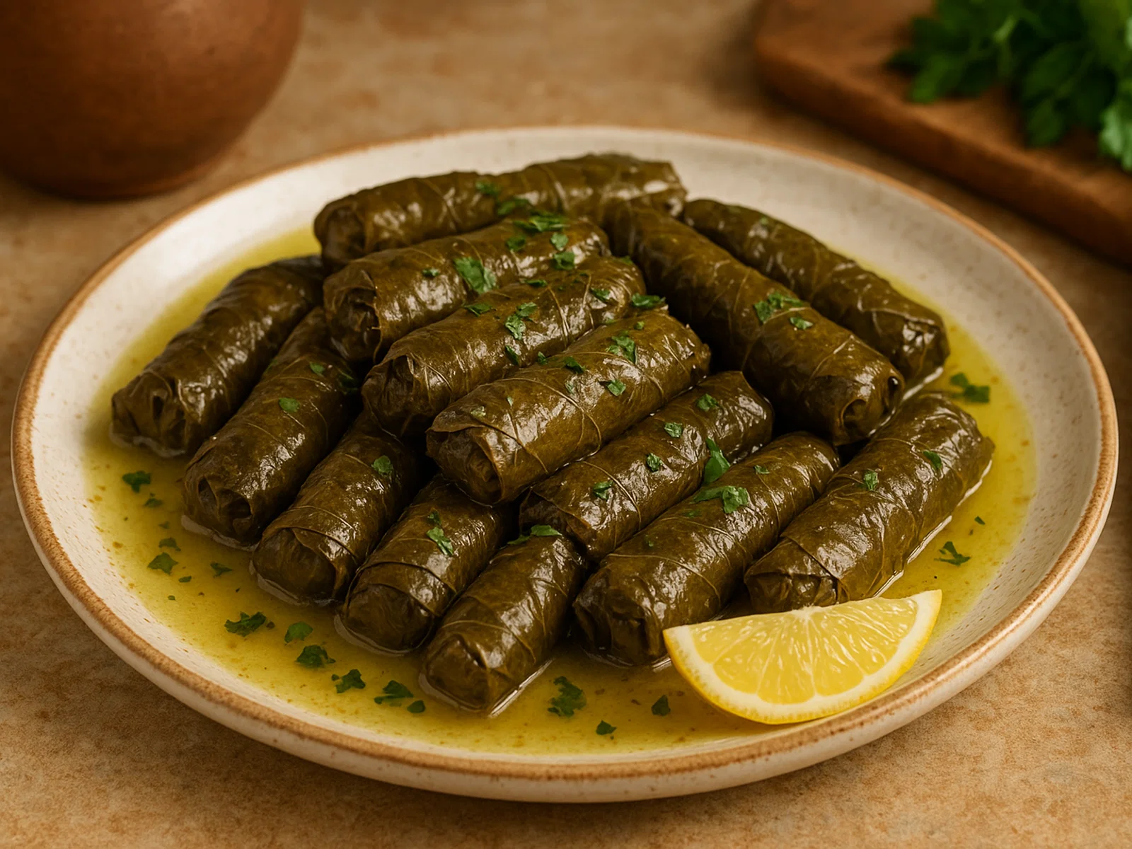 Waraq Dawali – Gefüllte Weinblätter mit Reis und Kräutern