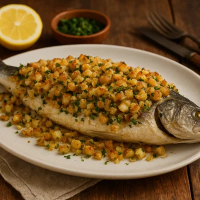 Gebackener Fisch mit knusprigem Salzfisch-Topping