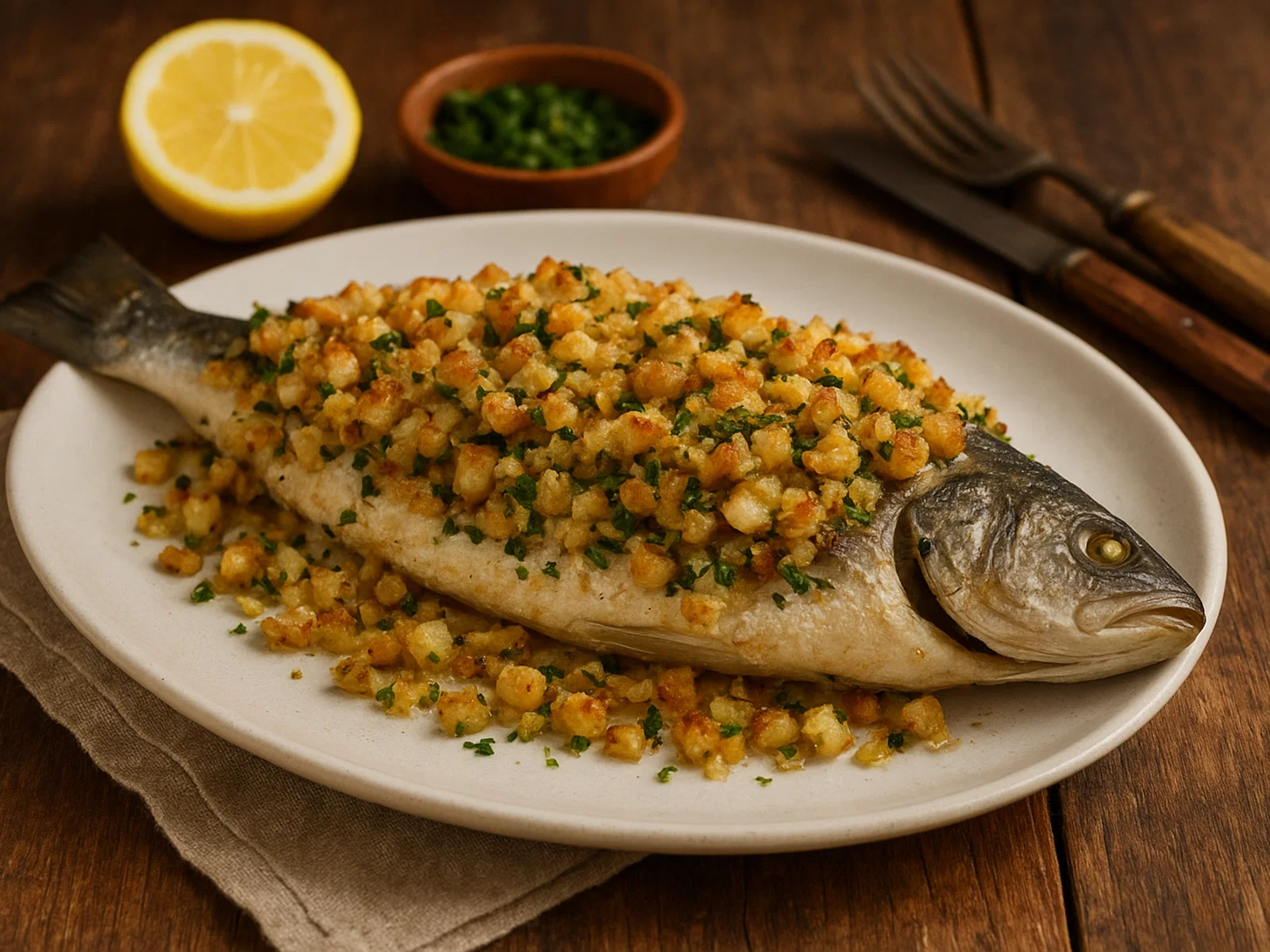Gebackener Fisch mit knusprigem Salzfisch-Topping