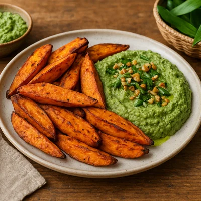 Süßkartoffeln mit Bärlauch-Hummus