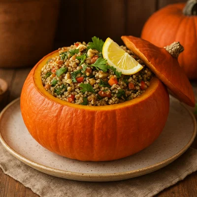 Gefüllter Hokkaido-Kürbis mit Quinoa und Gemüse