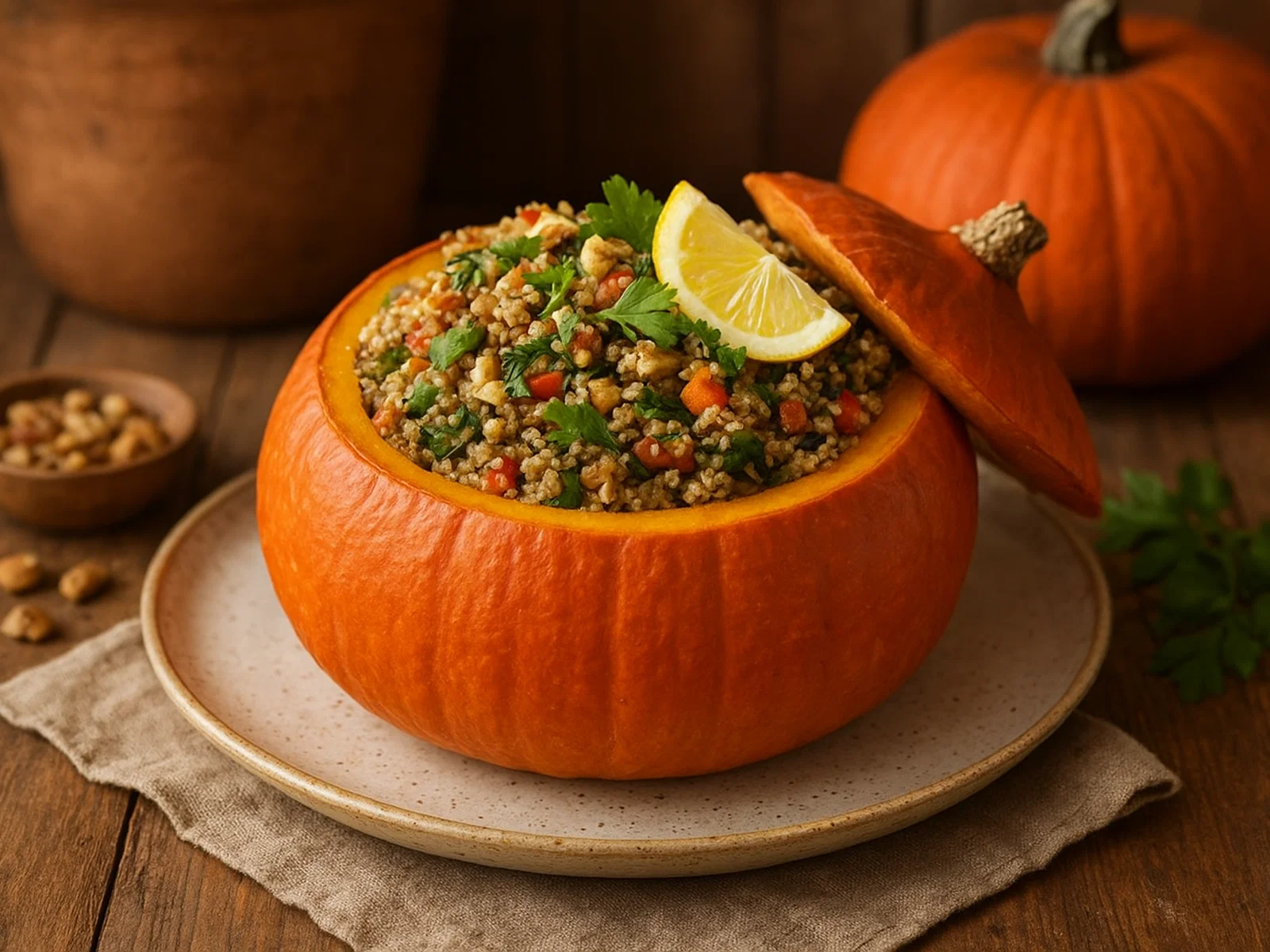 Gefüllter Hokkaido-Kürbis mit Quinoa und Gemüse