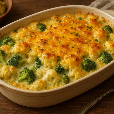 Blumenkohl-Brokkoli-Auflauf mit Cheddar-Kruste