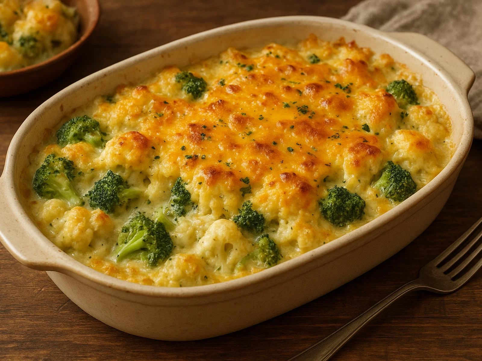 Blumenkohl-Brokkoli-Auflauf mit Cheddar-Kruste