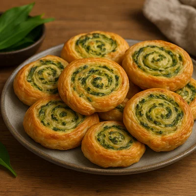 Bärlauch‑Blätterteig‑Schnecken mit Frischkäse