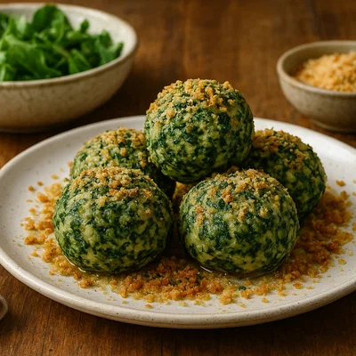 Vegetarische Spinatknödel mit Butterbröseln