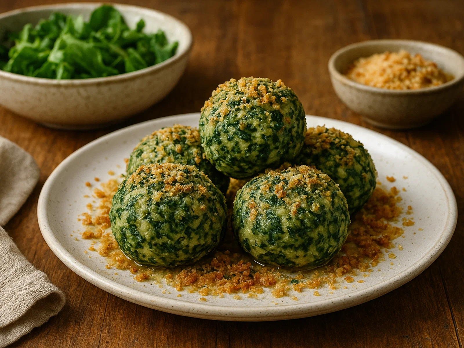 Vegetarische Spinatknödel mit Butterbröseln