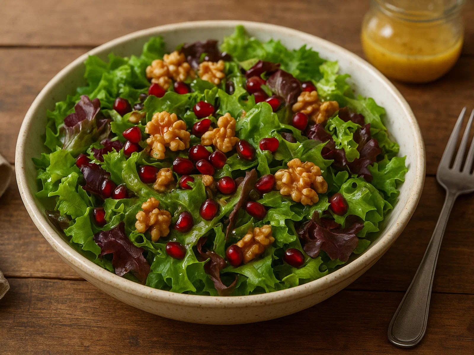Bunter Blattsalat mit Granatapfel und Walnüssen