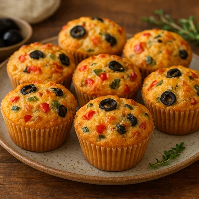 Herzhafte Paprika-Oliven-Muffins mit Käse