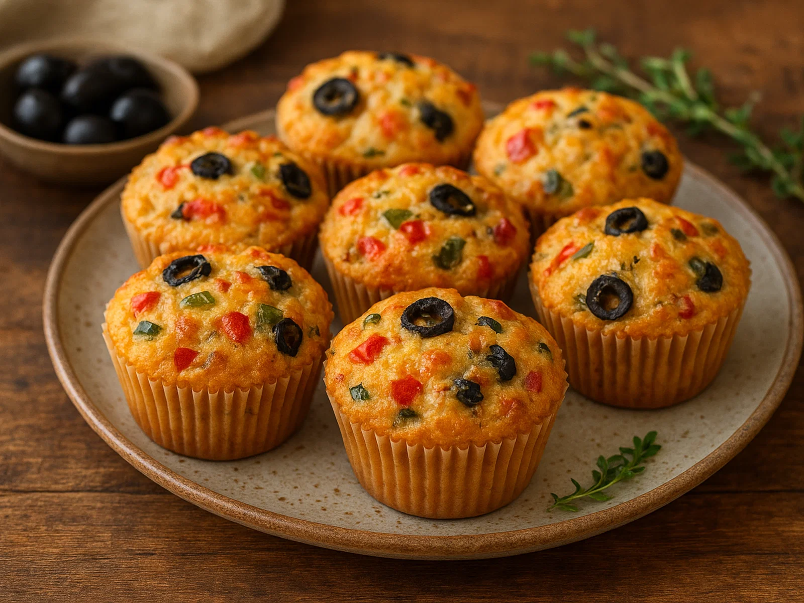 Herzhafte Paprika-Oliven-Muffins mit Käse